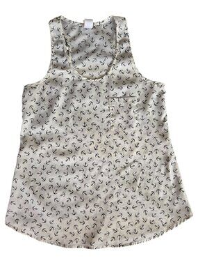 Vtg Needle & Thread Nautical Anchor-Print Racerback Sleeveless USA-Made Small